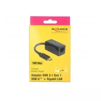 Adaptor Delock Super Speed USB (USB 3.1 Gen 1) cu USB Type-C™ mascul > Gigabit LAN 10/100/1000 Mbps compact, negru