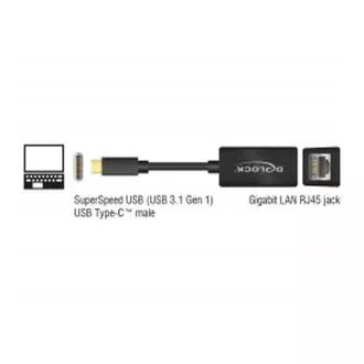 Adaptor Delock Super Speed USB (USB 3.1 Gen 1) cu USB Type-C™ mascul > Gigabit LAN 10/100/1000 Mbps compact, negru