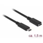 Delock SuperSpeed USB Extension Cable (USB 3.1 Gen 1) USB Type-C™ port de sex masculin și feminin 3 A 1,5 m negru