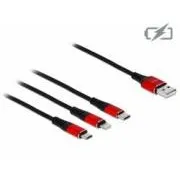Cablu de încărcare USB Delock 3 în 1 pentru Lightning™ / Micro USB / USB Type-C™, 1 m