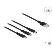 Cablu de încărcare Delock USB 3 în 1 pentru Lightning™ / Micro USB / USB Type-C™, 1 m negru