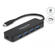 Hub Delock USB Type-C™, 4 porturi, USB 3.2 Gen 1 cu Power Delivery, 85 W