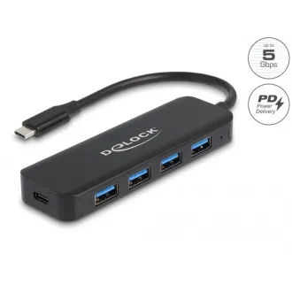 Hub Delock USB Type-C™, 4 porturi, USB 3.2 Gen 1 cu Power Delivery, 85 W