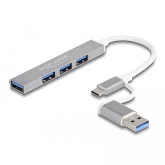 Delock Hub USB subțire cu 4 porturi cu USB Type-C™ sau USB Type-A pe 3 x USB 2.0 Type-A mamă + 1 x USB 5 Gbps Type-A mamă Delock Hub USB subțire cu 4 porturi cu USB Type-C™ sau USB Type-A pe 3 x USB 2.0 Type-A mamă + 1 x USB 5 Gbps Type-A mamă