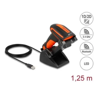 Cititor de coduri de bare industriale 1D și 2D Delock pentru 2,4 GHz sau Bluetooth cu stație de încărcare inductivă Cititor de coduri de bare industriale 1D și 2D Delock pentru 2,4 GHz sau Bluetooth cu stație de încărcare inductivă