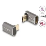 Adaptor USB Delock 40 Gbps USB Tip-C PD 3.0 100 W mascul-femelă unghi drept 8K 60 Hz metal