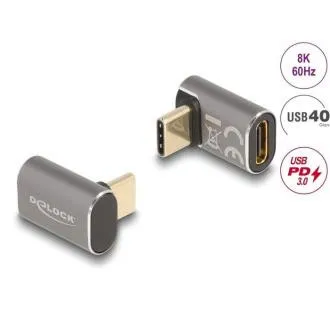 Adaptor USB Delock 40 Gbps USB Tip-C PD 3.0 100 W mascul-femelă unghi drept 8K 60 Hz metal Adaptor USB Delock 40 Gbps USB Tip-C PD 3.0 100 W mascul-femelă unghi drept 8K 60 Hz metal