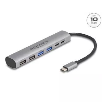 Delock hub USB cu 6 porturi cu 4 x mufe USB Type-A și cu 2 x mufe USB Type-C™