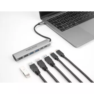 Delock hub USB cu 6 porturi cu 4 x mufe USB Type-A și cu 2 x mufe USB Type-C™