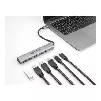 Delock hub USB cu 6 porturi cu 4 x mufe USB Type-A și cu 2 x mufe USB Type-C™