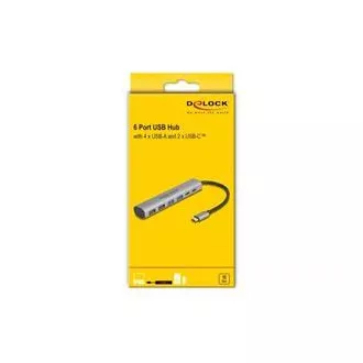 Delock hub USB cu 6 porturi cu 4 x mufe USB Type-A și cu 2 x mufe USB Type-C™