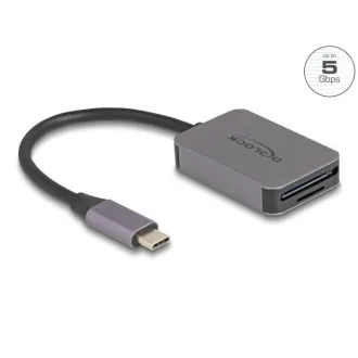 Cititor de carduri Delock cu interfață USB Type-C™ în carcasă de aluminiu pentru carduri de memorie SD sau Micro SD