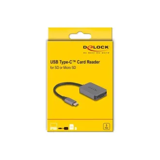 Cititor de carduri Delock cu interfață USB Type-C™ în carcasă de aluminiu pentru carduri de memorie SD sau Micro SD
