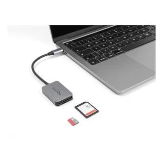 Cititor de carduri Delock cu interfață USB Type-C™ în carcasă de aluminiu pentru carduri de memorie SD sau Micro SD