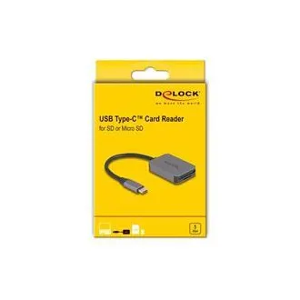 Cititor de carduri Delock cu interfață USB Type-C™ în carcasă de aluminiu pentru carduri de memorie SD sau Micro SD