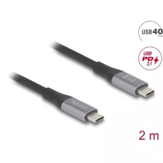 Cablu Delock USB 40 Gbps USB Type-C™ mascul la mascul PD 3.1 240 W E-Marker 2 m gri metalic