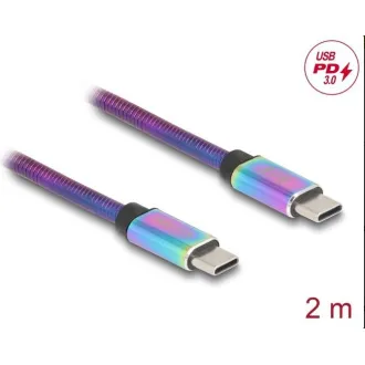 Cablu USB 2.0 Delock, USB Type-C™ mascul la mascul, cu manta metalică curcubeu, PD 3.0, 60 W, 2 m Cablu USB 2.0 Delock, USB Type-C™ mascul la mascul, cu manta metalică curcubeu, PD 3.0, 60 W, 2 m