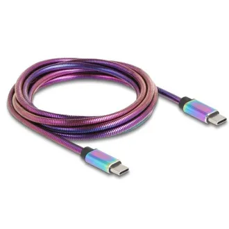 Cablu USB 2.0 Delock, USB Type-C™ mascul la mascul, cu manta metalică curcubeu, PD 3.0, 60 W, 2 m Cablu USB 2.0 Delock, USB Type-C™ mascul la mascul, cu manta metalică curcubeu, PD 3.0, 60 W, 2 m