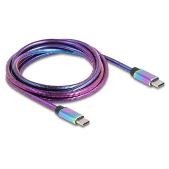 Cablu USB 2.0 Delock, USB Type-C™ mascul la mascul, cu manta metalică curcubeu, PD 3.0, 60 W, 2 m Cablu USB 2.0 Delock, USB Type-C™ mascul la mascul, cu manta metalică curcubeu, PD 3.0, 60 W, 2 m