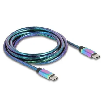 Cablu USB 2.0 Delock, USB Type-C™ mascul la mascul, cu manta metalică curcubeu, PD 3.0, 60 W, 2 m Cablu USB 2.0 Delock, USB Type-C™ mascul la mascul, cu manta metalică curcubeu, PD 3.0, 60 W, 2 m