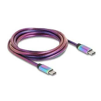 Cablu USB 2.0 Delock, USB Type-C™ mascul la mascul, cu manta metalică curcubeu, PD 3.0, 60 W, 2 m Cablu USB 2.0 Delock, USB Type-C™ mascul la mascul, cu manta metalică curcubeu, PD 3.0, 60 W, 2 m