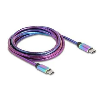 Cablu USB 2.0 Delock, USB Type-C™ mascul la mascul, cu manta metalică curcubeu, PD 3.0, 60 W, 2 m Cablu USB 2.0 Delock, USB Type-C™ mascul la mascul, cu manta metalică curcubeu, PD 3.0, 60 W, 2 m