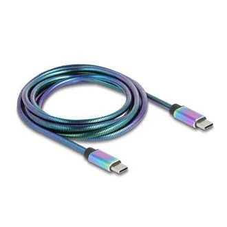 Cablu USB 2.0 Delock, USB Type-C™ mascul la mascul, cu manta metalică curcubeu, PD 3.0, 60 W, 2 m Cablu USB 2.0 Delock, USB Type-C™ mascul la mascul, cu manta metalică curcubeu, PD 3.0, 60 W, 2 m