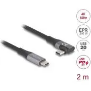 Cablu USB Delock 20 Gbps unghi drept stânga/dreapta USB PD 3.1, gamă extinsă de putere 240 W, 2 m