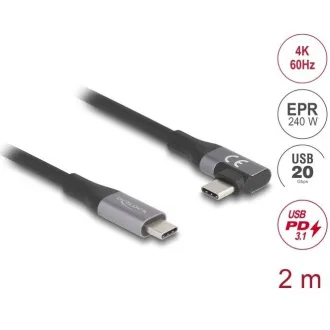 Cablu USB Delock 20 Gbps unghi drept stânga/dreapta USB PD 3.1, gamă extinsă de putere 240 W, 2 m