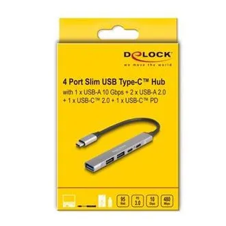 Hub USB Type-C™ subțire cu 4 porturi Delock, cu 1 x USB 10 Gbps Tip-A + 2 x USB 2.0 Tip-A + 1 x USB 2.0 USB Type-C™ și PD 9 Hub USB Type-C™ subțire cu 4 porturi Delock, cu 1 x USB 10 Gbps Tip-A + 2 x USB 2.0 Tip-A + 1 x USB 2.0 USB Type-C™ și PD 9