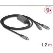 Cablu USB-C™ în Y Delock 1 x tată la 2 x tată PD 3.0, Smart Power Delivery 100 W, 1,2 m