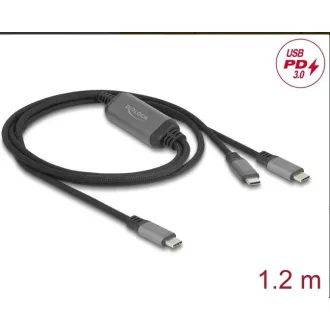 Cablu USB-C™ în Y Delock 1 x tată la 2 x tată PD 3.0, Smart Power Delivery 100 W, 1,2 m