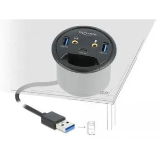 Hub desktop USB cu 3 porturi Delock, 1 x USB Tip-C și 2 x USB Tip-A + porturi HD-Audio Hub desktop USB cu 3 porturi Delock, 1 x USB Tip-C și 2 x USB Tip-A + porturi HD-Audio