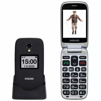 EVOLVEO EasyPhone FS, telefon mobil cu clapă 2,8" pentru seniori cu suport de încărcare (negru)