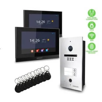EVOLVEO DoorPhone ID-2, videointerfon cu 2 fire pentru două apartamente, cu suport RFID, amprentă și cameră ONVIF
