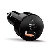 Genius PD-36AC-Car, Adaptor de alimentare, pentru mașină, 36W, 1× USB-C, 1× USB, PD 3.0, QC 3.0, negru