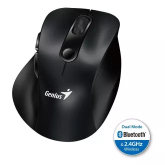 Genius Ergo 9000S, Mouse, wireless, optic, 2400DPI, 6 butoane, Bluetooth, 2.4GHz, USB, negru