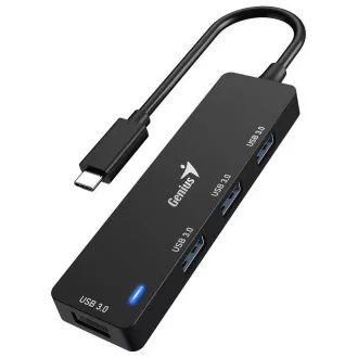 Hub USB Genius UH-400, extern, USB-C la 4x USB 3.0, 15 cm, negru