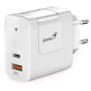 Genius PD-65AC, Adaptor de alimentare, universal, 65 W, 1× USB-C, 1× USB, PD 3.0, QC 3.0, alb
