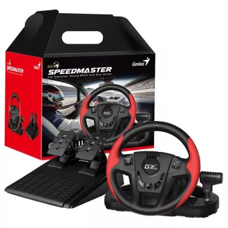 Genius GX Gaming SpeedMaster, Volan, Pedale, Schimbător, pentru PC, PS3, PS4, USB, Vibrații, Negru-Roșu