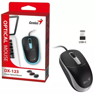 Mouse Genius DX-123, cu fir, optic, 1200 DPI, 3 butoane, USB-C, negru-gri
