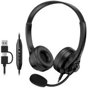 Genius HS-235U AI, Căști cu fir, intraauriculare, microfon, Copilot, control volum, cablu 2,4 m, USB-C, USB, negru