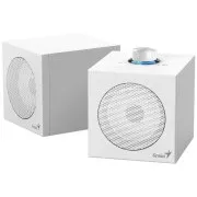 Genius SP-HF300U, Boxe, 2.0, 4W RMS, USB-A, USB-C, drivere de 2", lemn, control volum, alb
