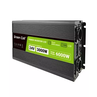 Invertor auto Green Cell PowerInverter LCD 24 V 3000W/60000W cu afișaj - undă sinusoidală pură