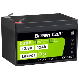 Baterie solară Green Cell CUBE LiFePO4 pentru agrement, 12Ah, 12.8V, 153.6Wh, pentru scaune cu rotile, jucării, scutere, mașini de tuns iarba