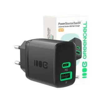 Încărcător Green Cell PowerSource Duo30 USB/USB-C Adaptor de alimentare negru 30W Power Delivery Încărcător Green Cell PowerSource Duo30 USB/USB-C Adaptor de alimentare negru 30W Power Delivery