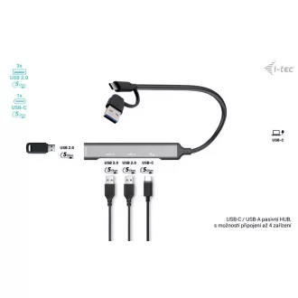 HUB metalic I-Tec USB-A/USB-C 1x USB-C 3.1 + 3x USB 2.0