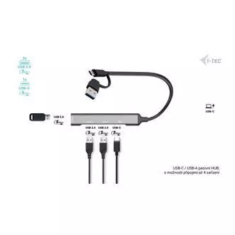 HUB metalic I-Tec USB-A/USB-C 1x USB-C 3.1 + 3x USB 2.0