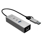 Hub metalic i-tec USB-C/USB-A cu 3 porturi (2x USB-C, 1x USB-A) + 2.5GLAN