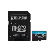 Card microSDXC KINGSTON Canvas Go Plus Gen4 64GB, 200MB/s, A2 U3 V30 + adaptor